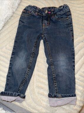 Lee Girls Dark Blue Denim lined Jeans with Pink Polka-Dot Cuffs size 2